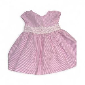 Ralph Lauren Pink Striped seersucker preppy little girls Dress size 9 months